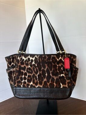 Coach Park Ocelot Leopard Print Carrie Tote w/Red Hangtag